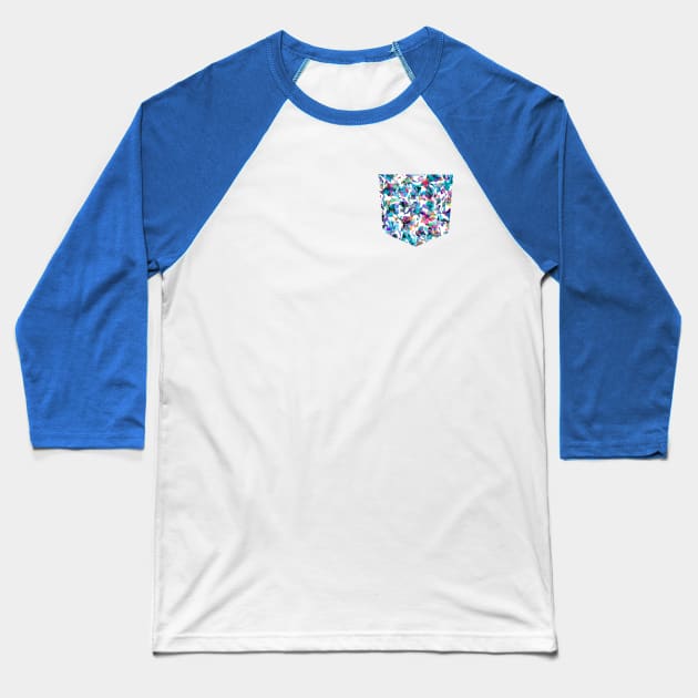 Pocket - Aquatic Flowers Blue Baseball T-Shirt by ninoladesign